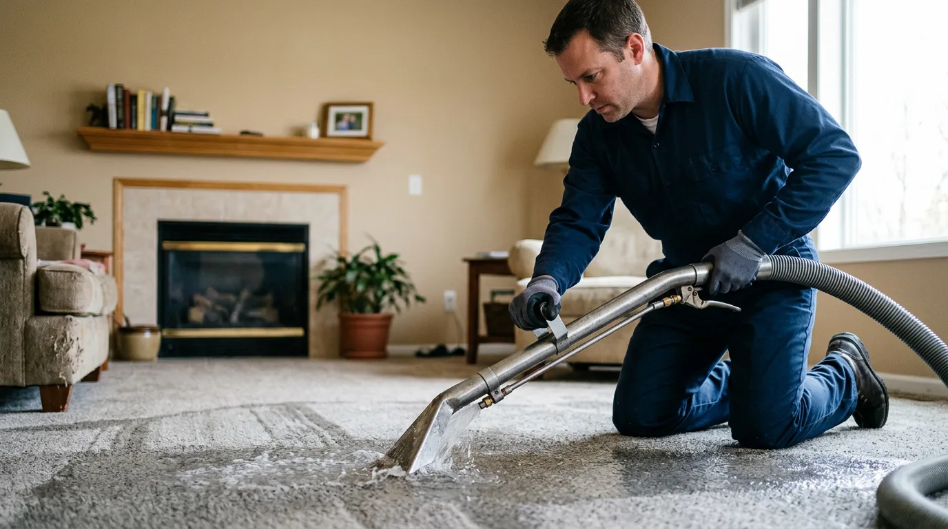 Water damage restoration technician working near Belleville, KS